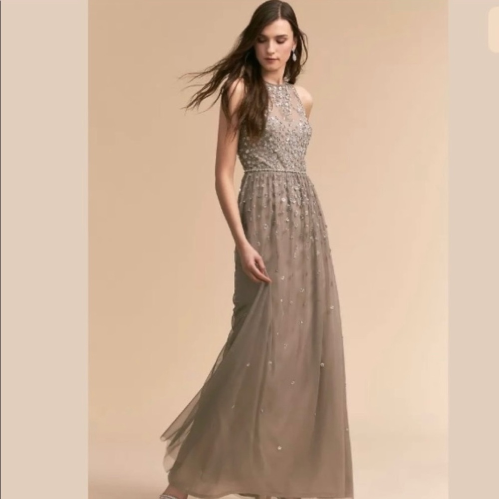 Anthropologie BHLDN formal Grey Ginny Dress 10 NEW